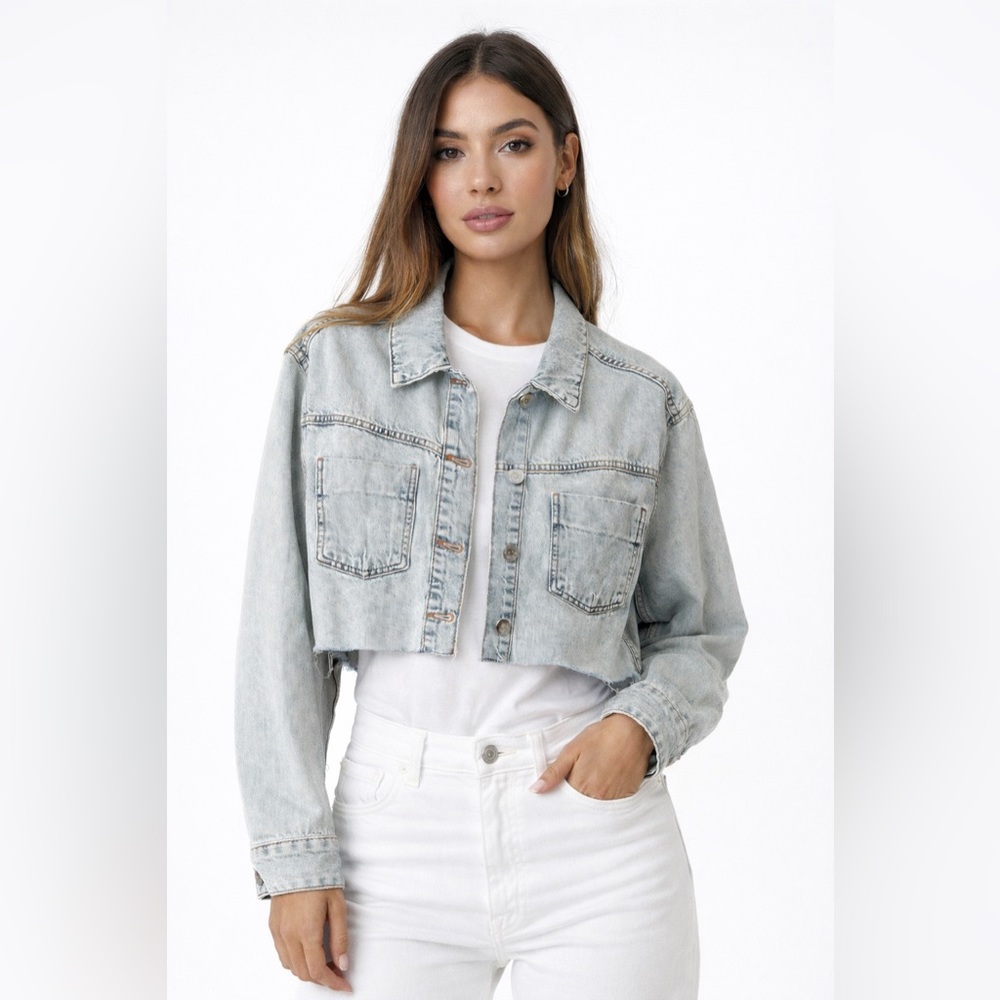 Zara Light Blue Cropped Denim Jacket
